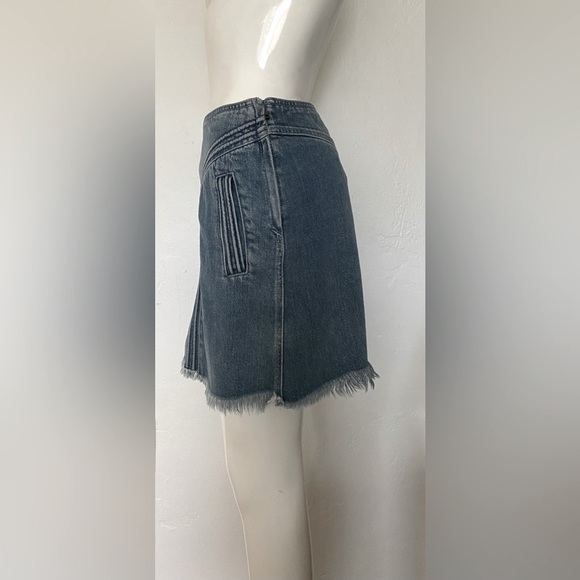 CHLOE BLUE DENIM JEAN MINI SKIRT SIZE 36 FRINGE HEM LUXURY BOHO